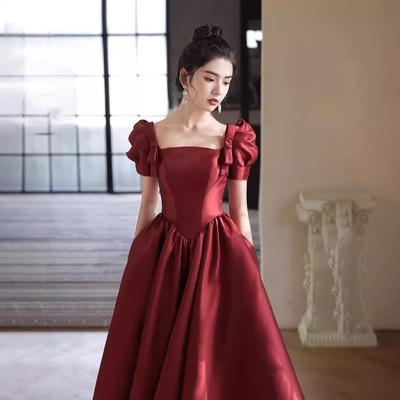 红色敬酒服新娘小个子在逃公主订婚礼服孕妇可穿遮肚子显瘦连衣裙