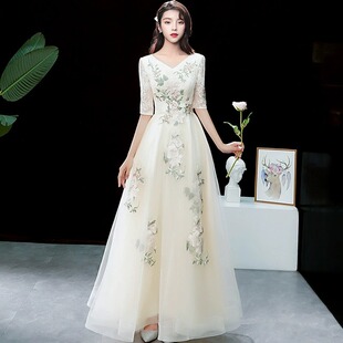 年会晚礼服女学生音乐艺考钢琴美声演奏连衣裙长款气质演出服仙气