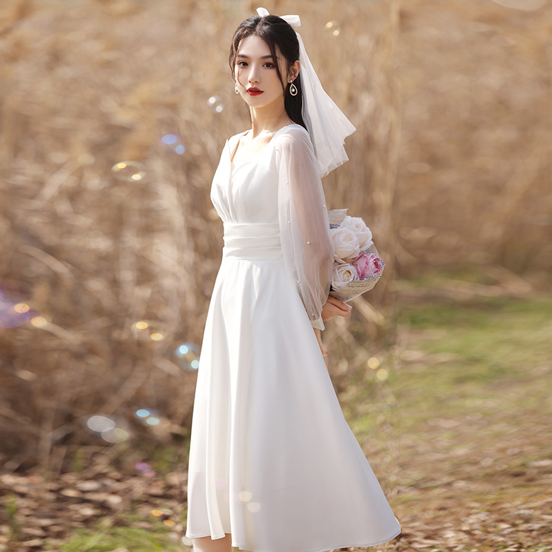 白色小礼服女2023新款平时可穿气质小个子连衣裙领证登记白裙礼服