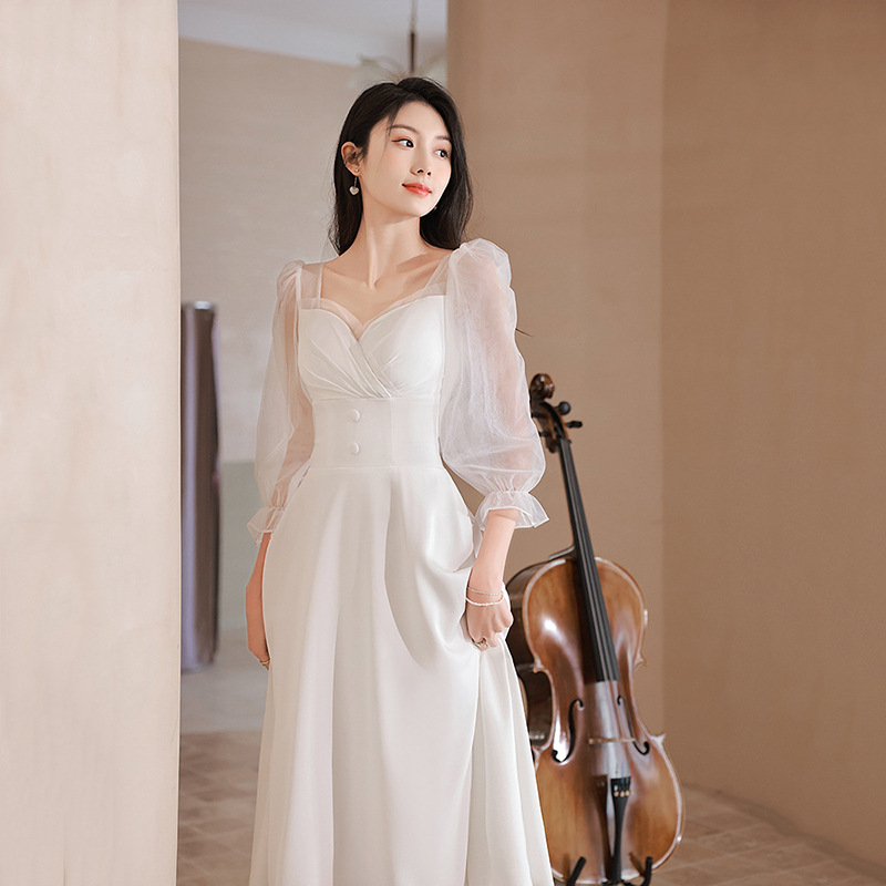 森系白色小晚礼服平时可穿法式领证登记订婚连衣裙女宴会礼服
