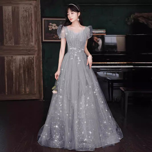 晚礼服女高级感轻奢小众高端灰色高中生毕业典礼星空裙成人礼女孩