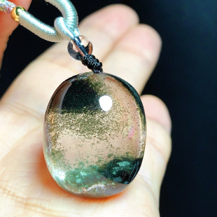 东海水晶天然随形蛋面绿幽灵吊坠男女款 项链简约百搭吊坠节日礼物