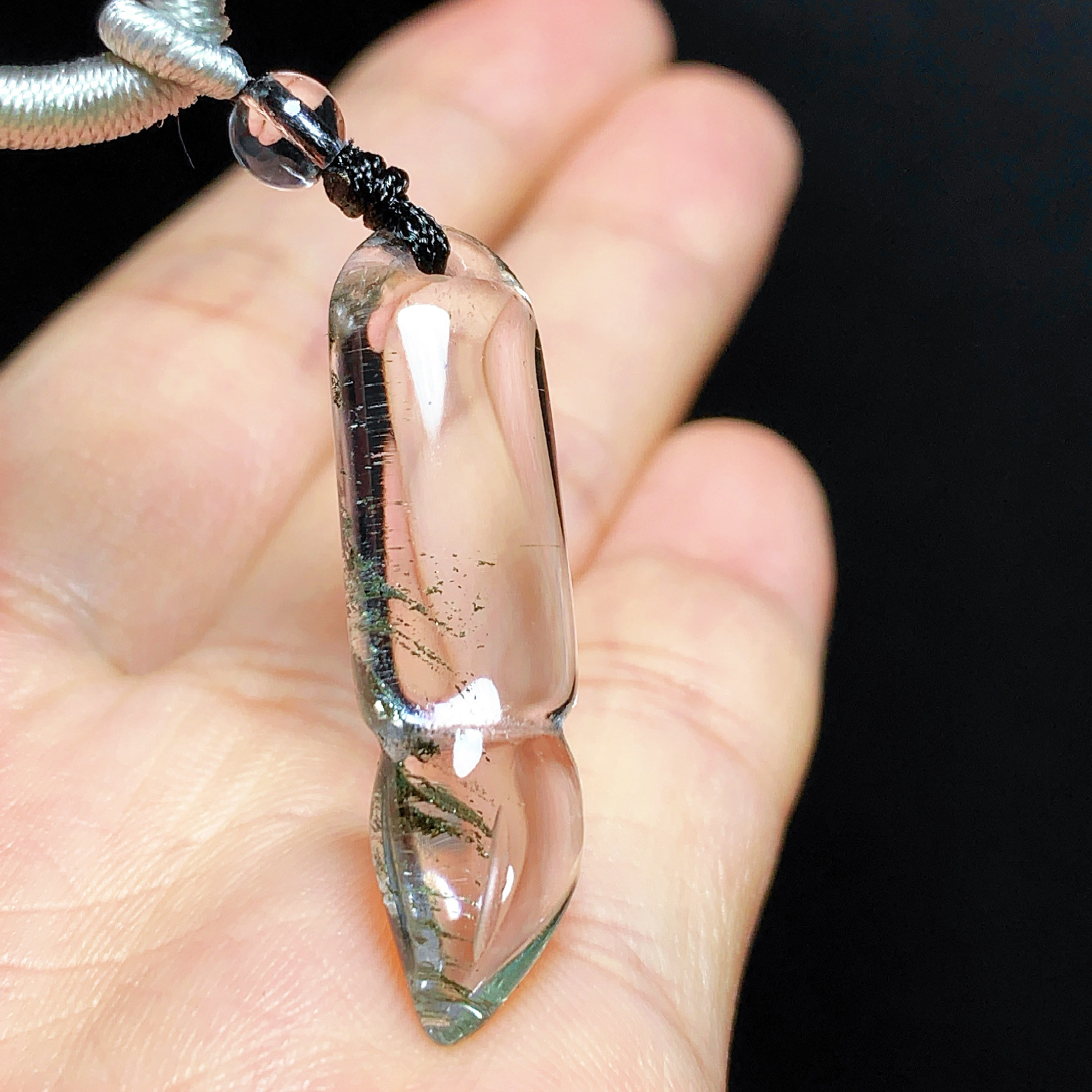 天然绿幽灵毛笔水晶吊坠男女款项链雕刻文昌笔吊坠毛衣链学生礼物