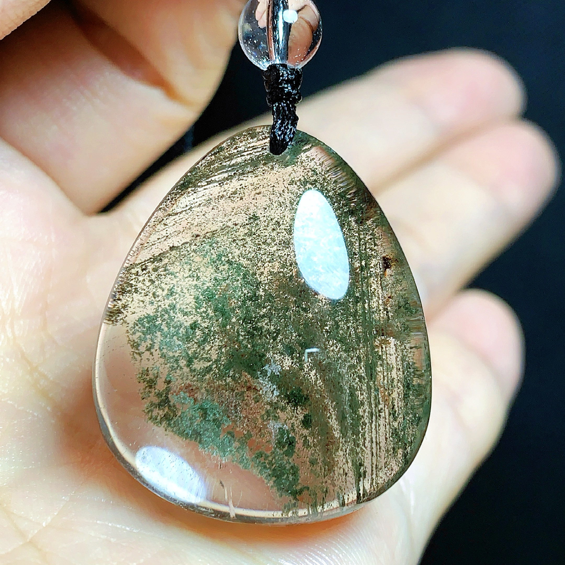 东海水晶天然千层绿幽灵水滴吊坠男女款项链坠简约时尚百搭礼物