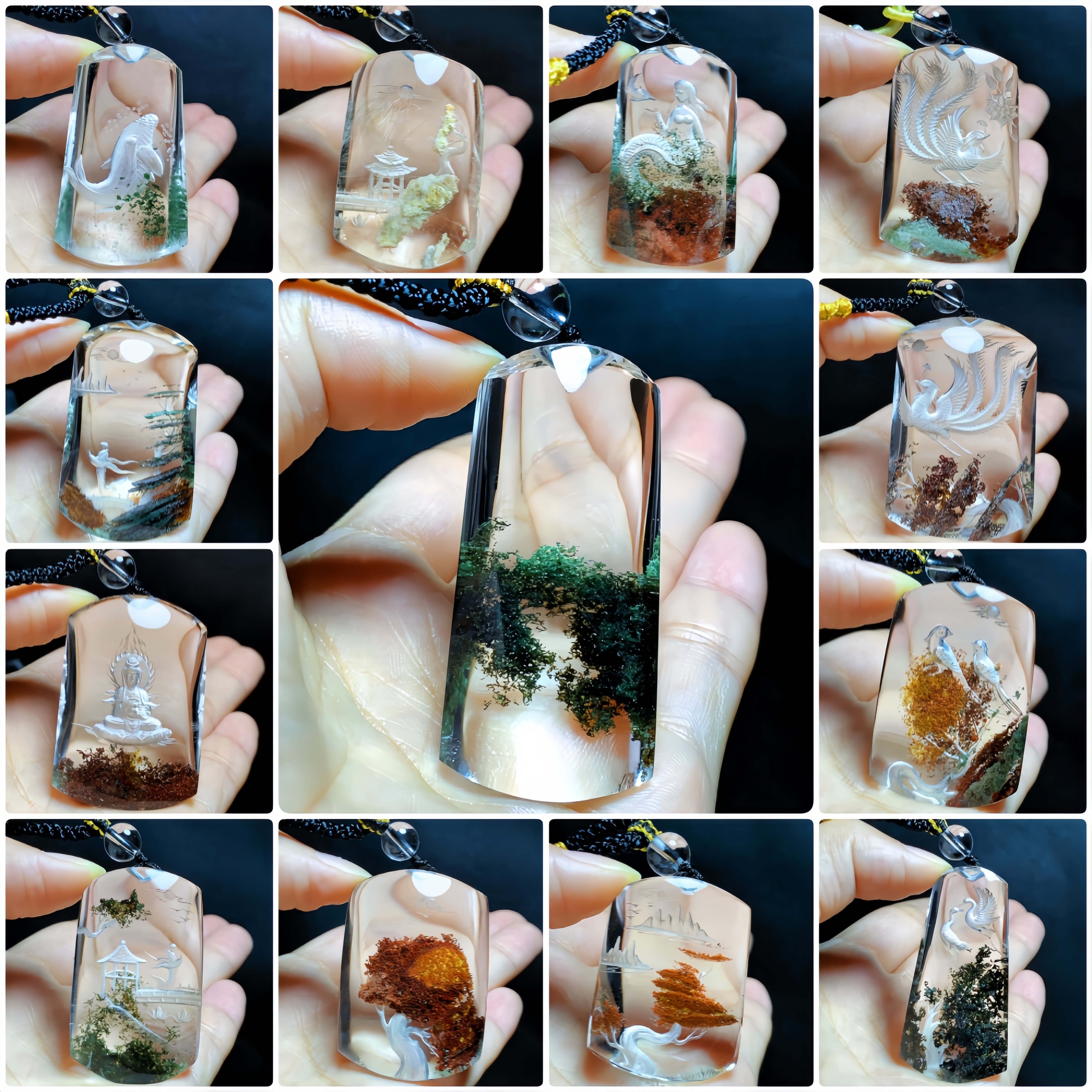 东海水晶雕刻天然水晶吊坠平安无事牌红白黄绿幽灵毛衣链项链饰品