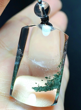 东海水晶天然绿幽灵无事牌吊坠男女款项链坠简约时尚百搭节日礼物