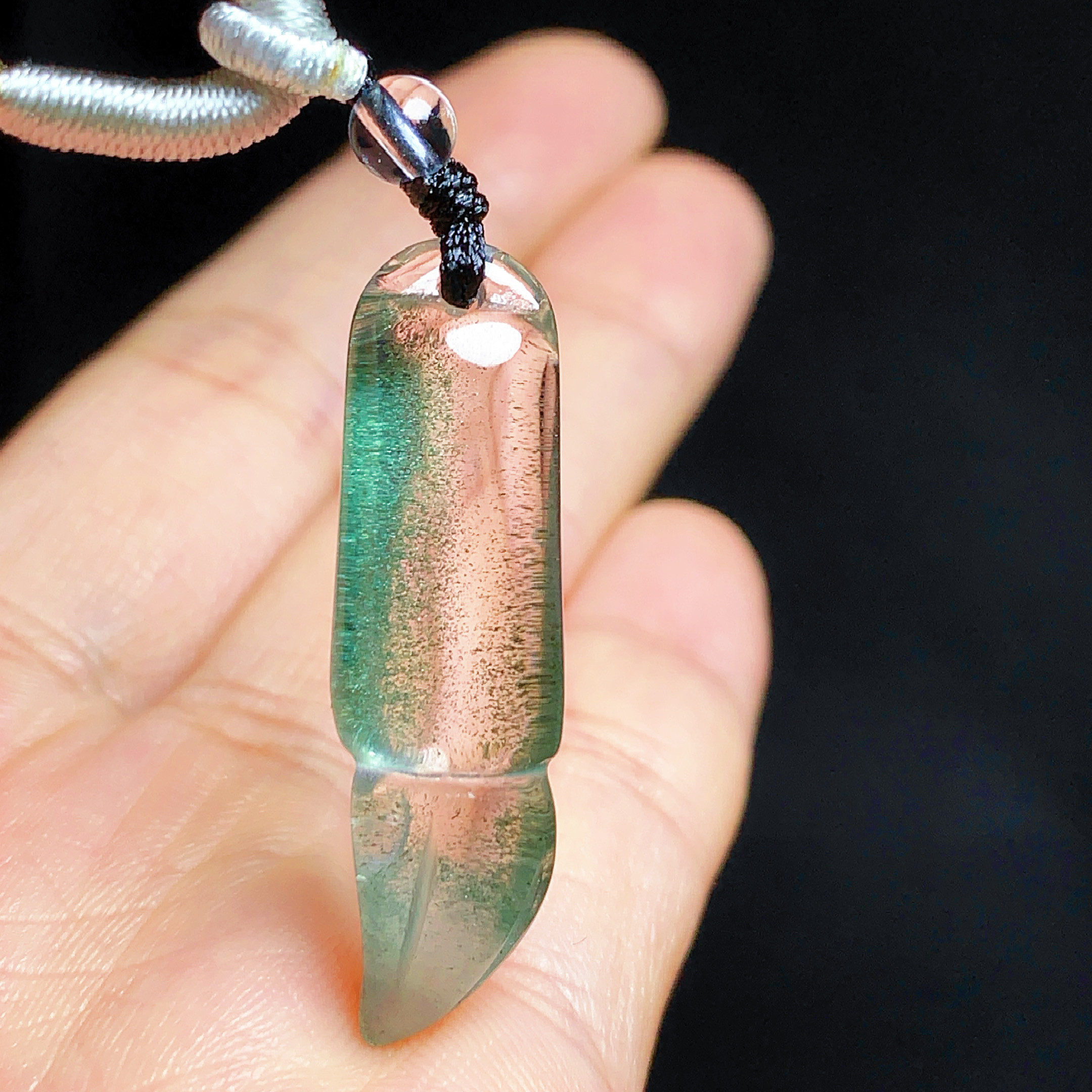 天然绿幽灵毛笔水晶吊坠男女款项链雕刻文昌笔吊坠毛衣链学生礼物