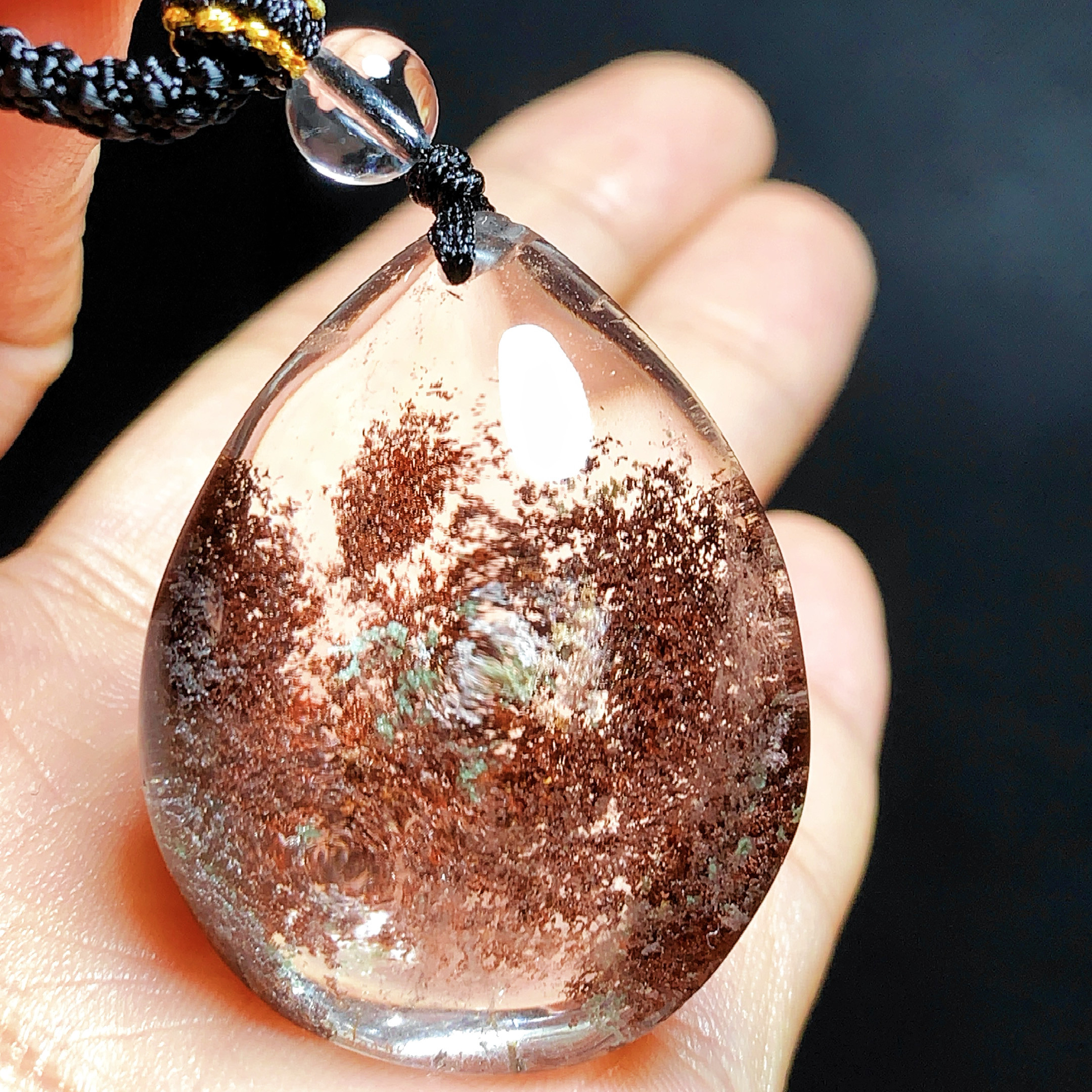 东海水晶天然红幽灵水滴吊坠男女项链简约百搭毛衣链吊坠节日礼物