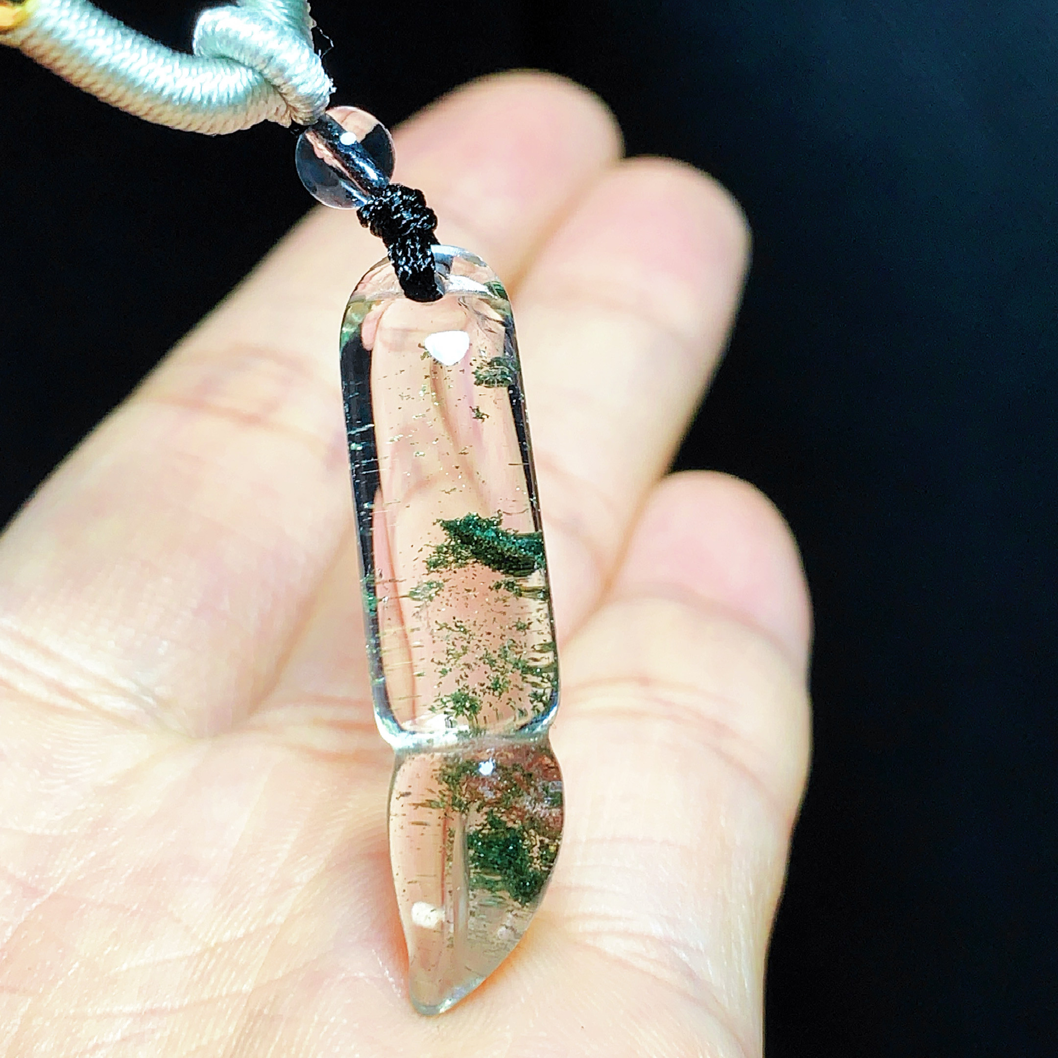 天然绿幽灵毛笔水晶吊坠男女款项链雕刻文昌笔吊坠毛衣链学生礼物