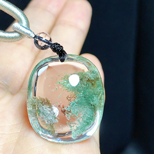 东海水晶天然随形蛋面绿幽灵吊坠男女款 项链简约百搭吊坠节日礼物
