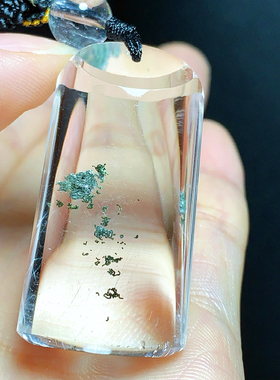 东海水晶天然绿幽灵无事牌吊坠男女款项链坠简约时尚百搭节日礼物