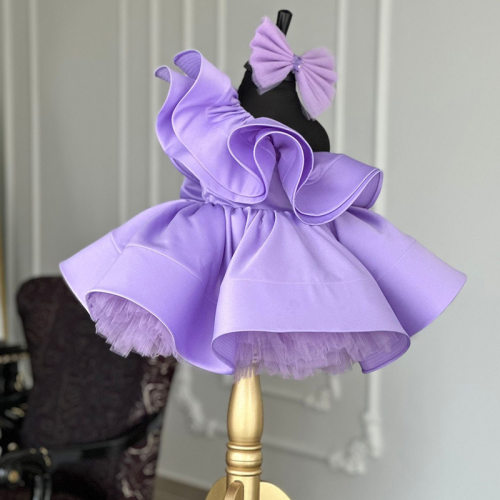 儿童礼服紫色公主裙中小童蝴蝶结女宝宝一周岁Children's dresses