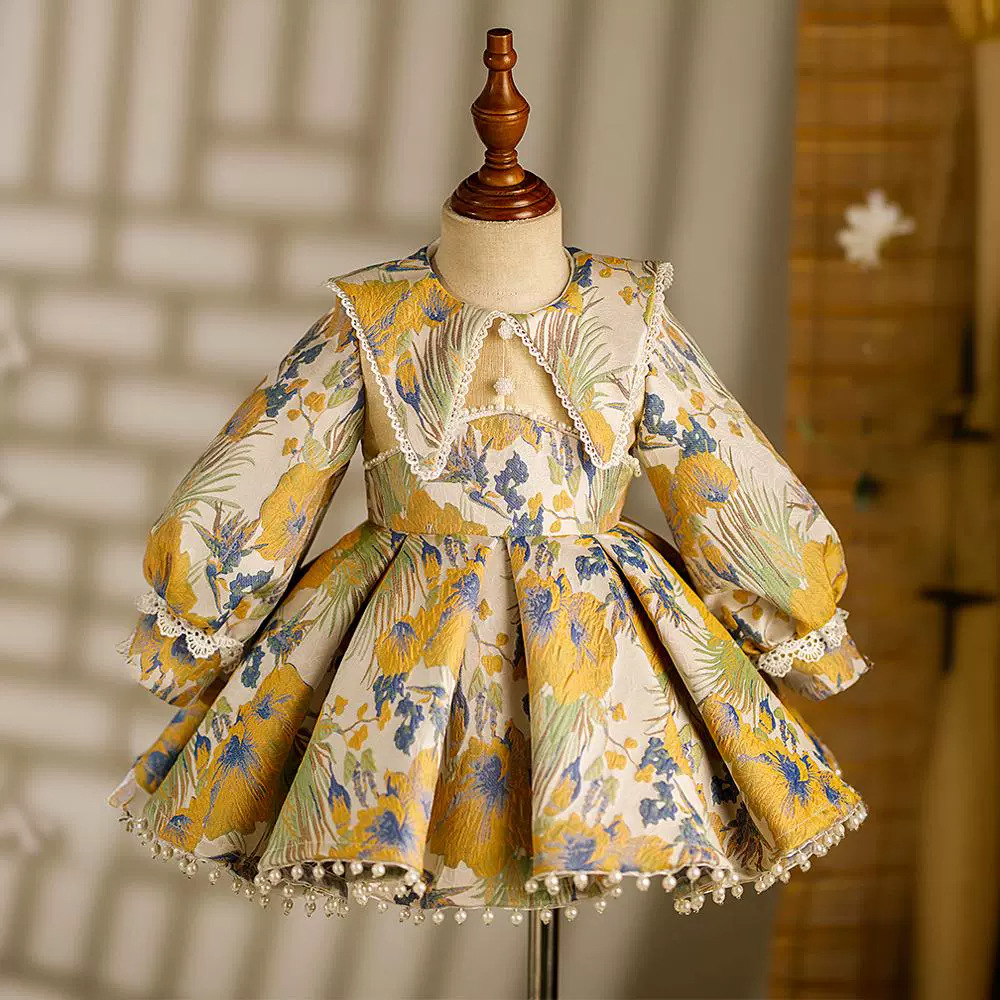 女童一周岁宴礼服女宝宝生日抓周儿童公主裙中式秋季花童洋气