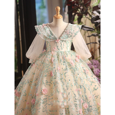 女童礼服轻奢小众儿童主持钢琴演奏女孩生日公主裙长袖