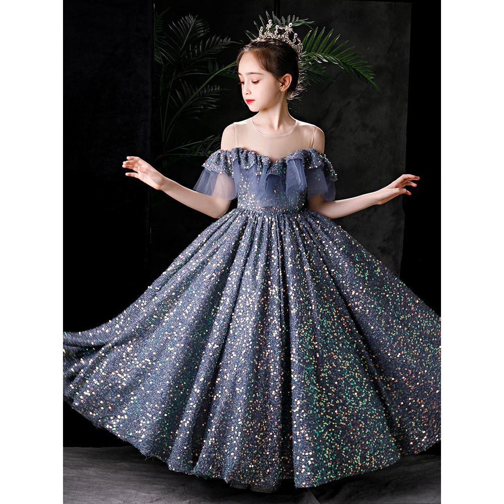 女童礼服2025秋季新款花童重工亮片走秀儿童主持人钢琴演出服