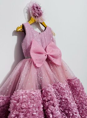 Princess Dress女童礼服亮片公主裙童装玫瑰花仙子裙新款洋气藕色