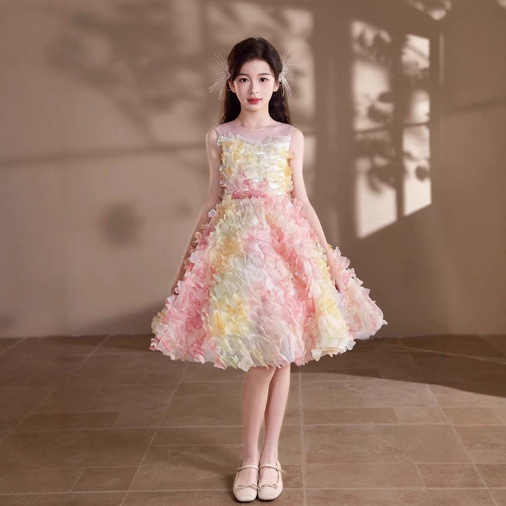 儿童礼服大提琴演出服钢琴小主持生日女童立体花唯美公主裙秋