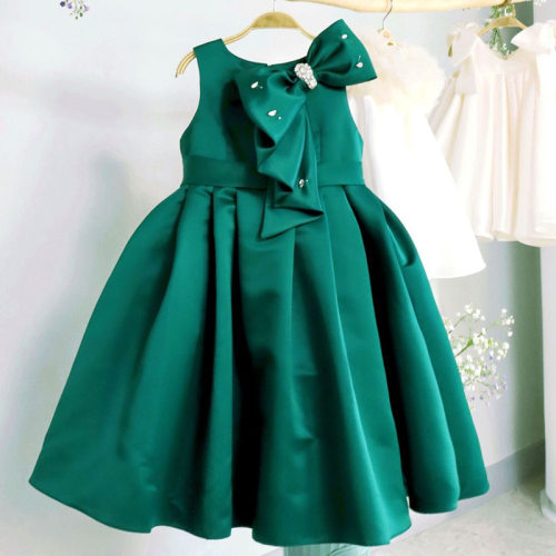 Princess Dress女童礼服蝴蝶结蓬蓬裙宝宝周岁宴会无袖公主裙绿色