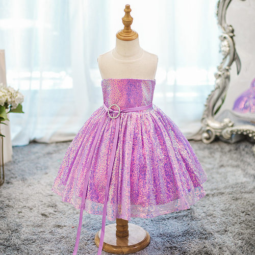 女童紫色亮片礼服2026新款主持人模特走秀公主裙子Princess skirt