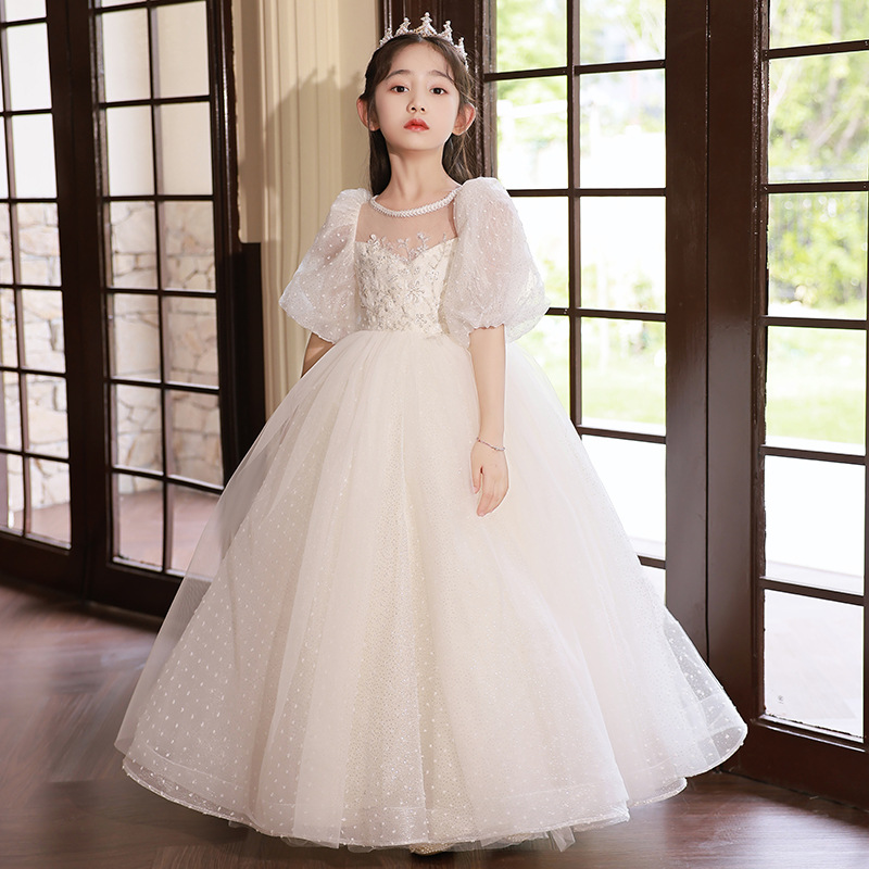 女童生日派对蕾丝花童礼服钢琴表演连衣裙2025秋季宴会蓬蓬公主裙