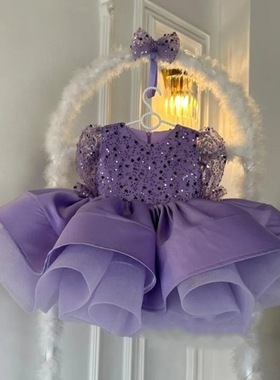 大蝴蝶结花女裙与开普公主舞会礼服婴儿女孩生日派对裙子闪光裙子