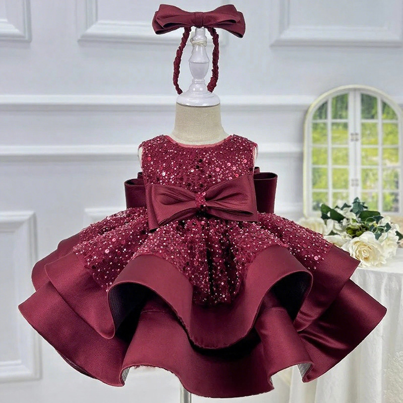 女童礼服2025新款夏季礼服公主裙亮片蓬蓬裙宝宝生日表演周岁礼服