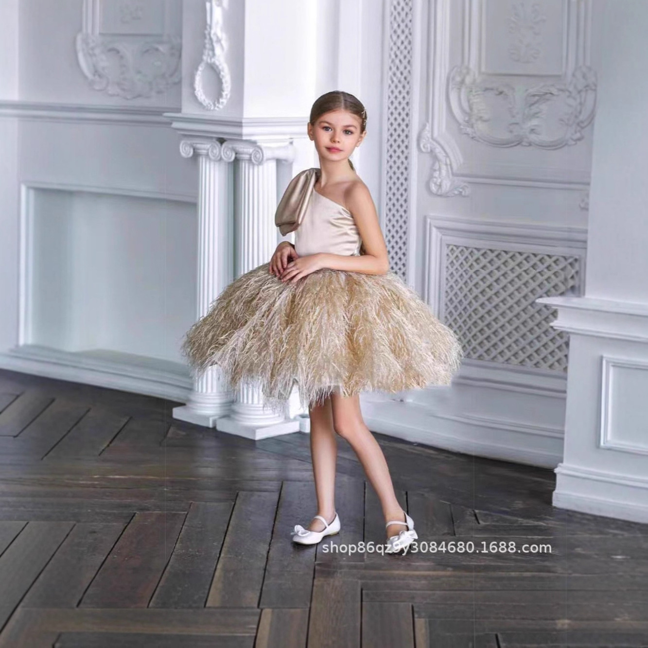 儿童公主裙花童女孩主持人连衣裙演出服女童礼服跨境晚礼服