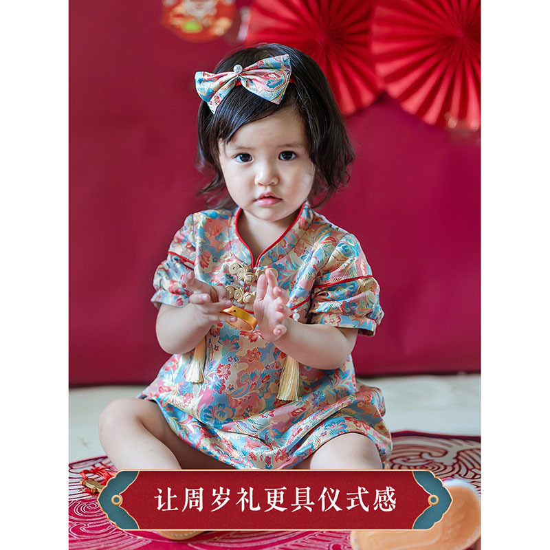 宝宝周岁礼服2025新款秋季跨境唐装小旗袍中国风周岁宴抓周礼服裙