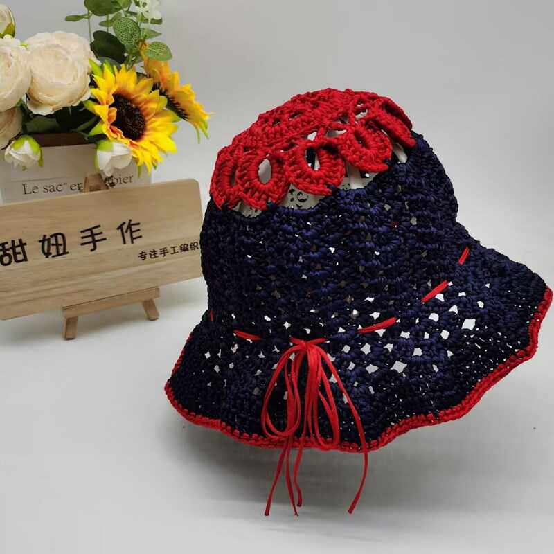 手工编织镂空帽成品大帽檐遮脸向日葵韩版百搭防晒帽子材料247