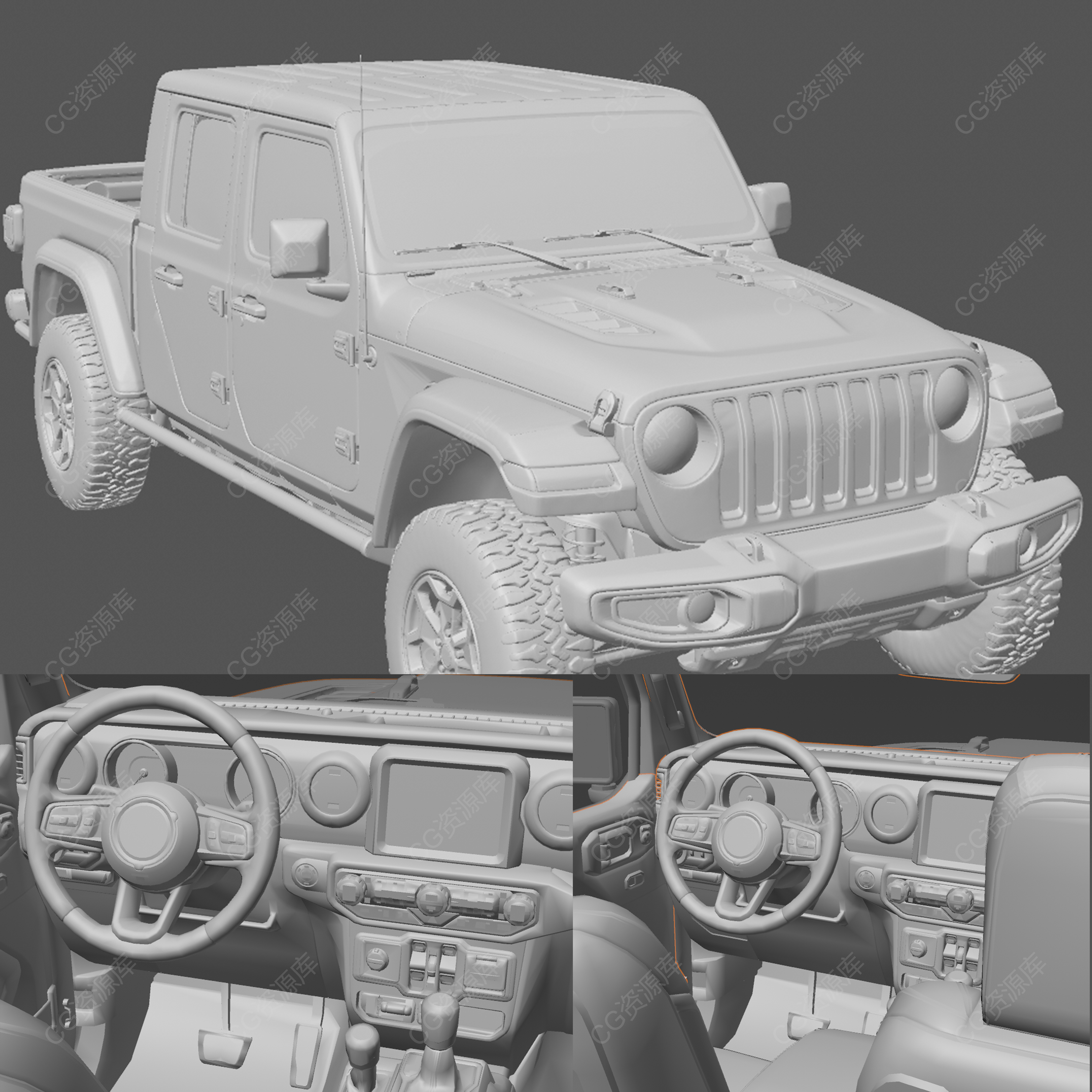 吉普角斗士汽车模型3Dmax C4D犀牛Rhino blender CAD高精度带内饰