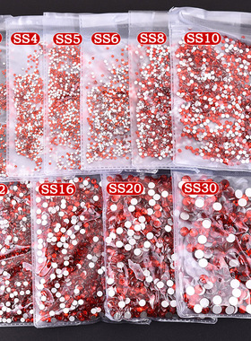 美甲饰品水钻大红色平底钻国贸奥钻指甲装饰手机汽车diy水晶粘钻