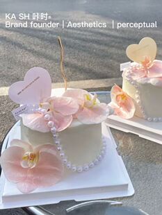 ins网红女神节蝴蝶兰仿真花蛋糕装饰插件妈妈珍珠爱心甜品台摆件