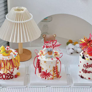 2026新年蛋糕装饰摆件马上发财马上中一定赢创意小马摆件甜品装扮