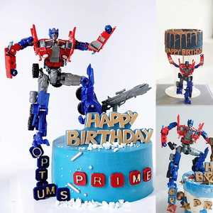 烘焙蛋糕装饰网红红蓝款塑料可变形机器人摆件炫酷儿童生日甜品台