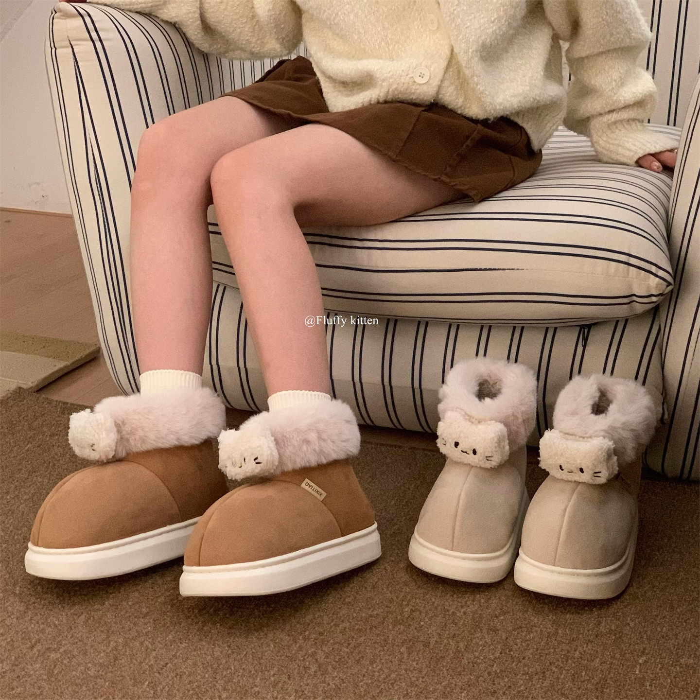 细细条保暖可爱小猫咪雪地靴