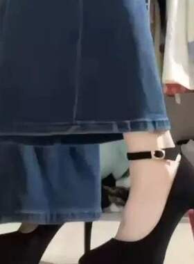 不累脚绒面10CM防水台黑色百搭单鞋一字扣不掉跟细跟高跟鞋女春秋
