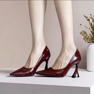 复古气质高跟鞋 一脚蹬春法式 女尖头 通勤2025年新款 马蹄跟浅口单鞋