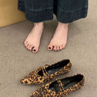 软底不累脚玛丽珍通勤鞋 法式 潮 女2025年秋季 平底复古尖头豹纹单鞋