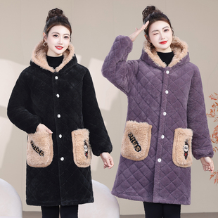 秋冬新款 连帽加绒加厚宽松通勤棉袄洋气外套棉衣 洋气棉服女中长款