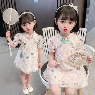 旗袍儿童中国风小童公主蕾丝连衣裙 宝宝古装 女童汉服夏装 2022新款