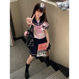 空栗鼠丸【樱川高】日系水手服秋收腰jk制服长短袖校供百褶箱褶裙