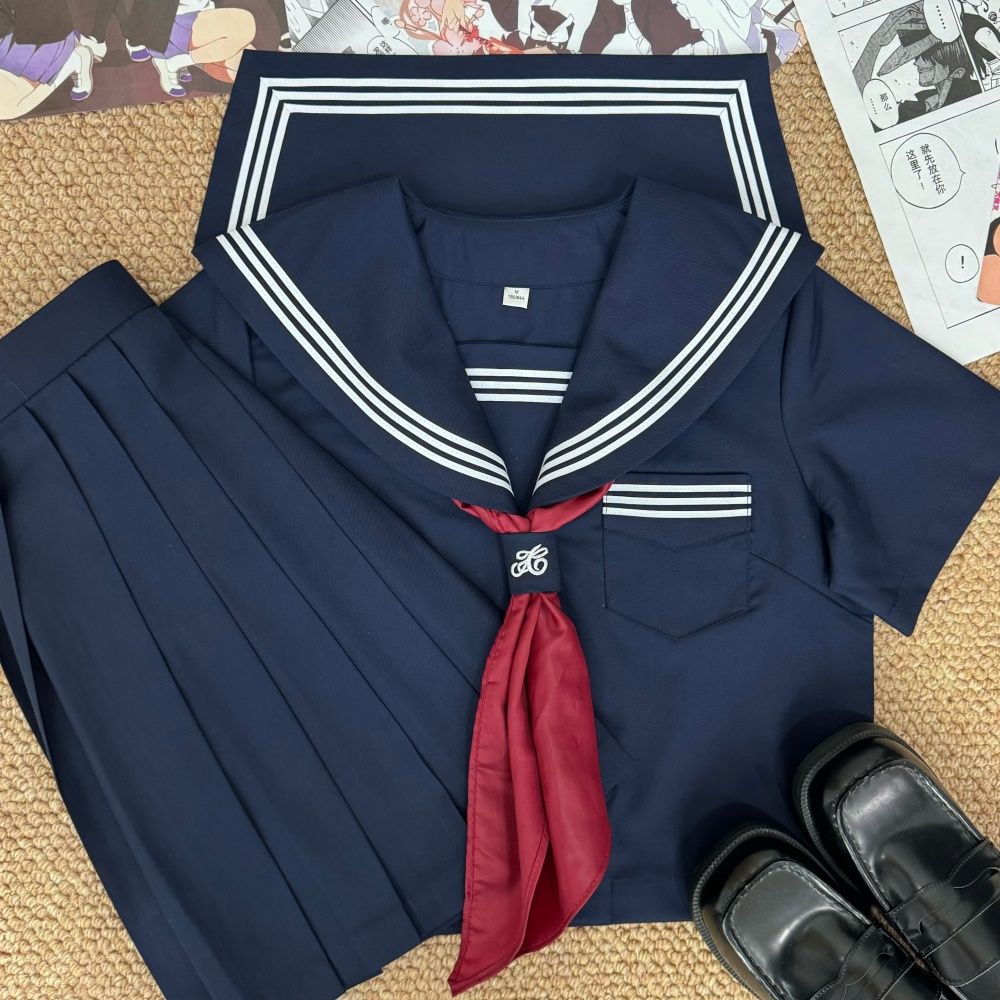 知半城jk制服基础款少女水手服套装原创正统绀三本学院风班服套装