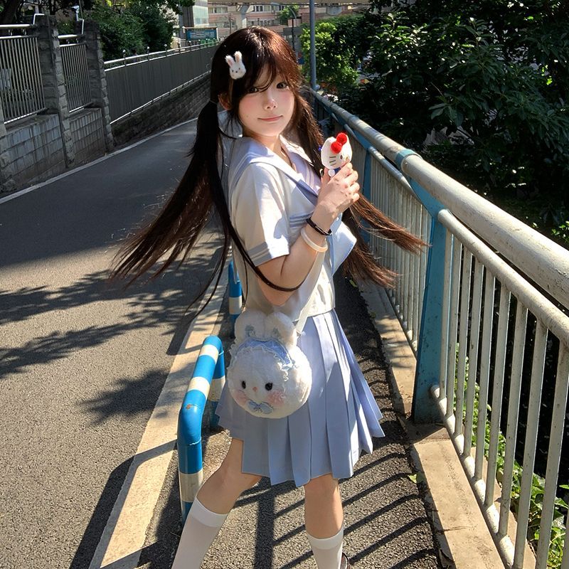 甜嗑原创jk制服少女甜美可爱水手服日系短袖短裙学院风套装夏装