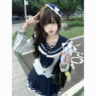 奈香娜【猫小鱼】原创正版可爱萌款刺绣水手服裙收腰jk制服套装