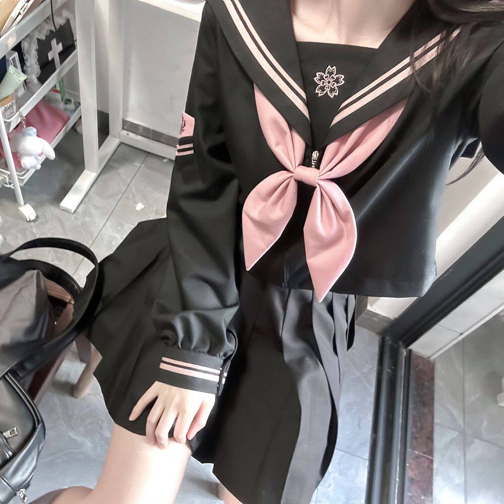 【花槿高】猫裙裙原创正版jk制服黑色系水手服套装校供百搭中间服