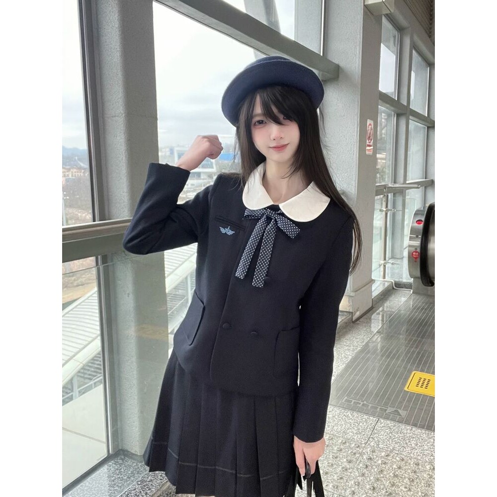 昭和少女 夏季新款jk制服学院风日系校供感西服套装甜美百褶裙子