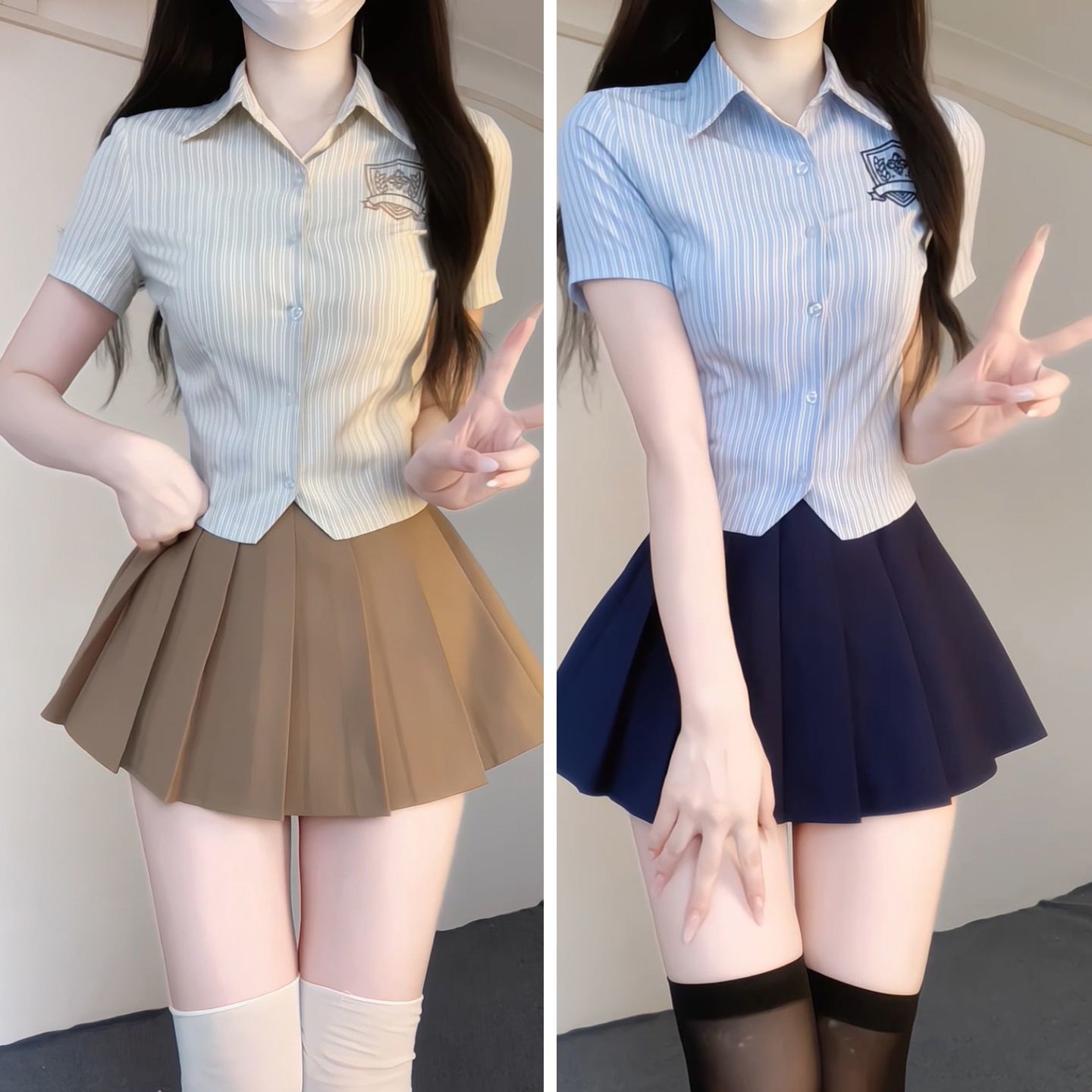 新款JK制服套装条纹绣花学院风DJ辣妹足浴两件套jk制服收腰显瘦