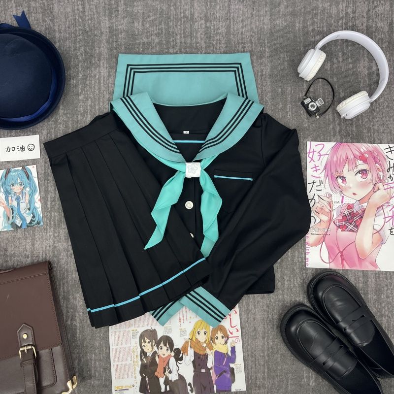 【兔言舍】原创jk制服正版初音收腰泡泡袖三本水手服日系显瘦学生