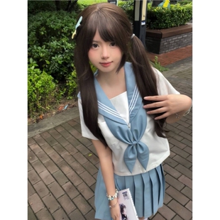 原创正版水蓝三本长袖jk制服裙日系学院风校供短袖基础款水手服