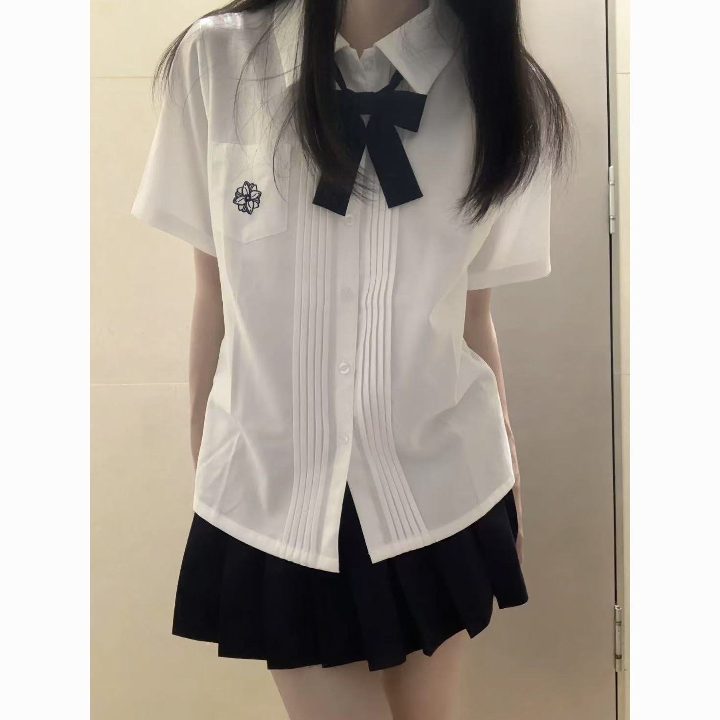日系jk制服刺绣短袖基础款百搭学院夏季衬衣新款班服百褶裙套装